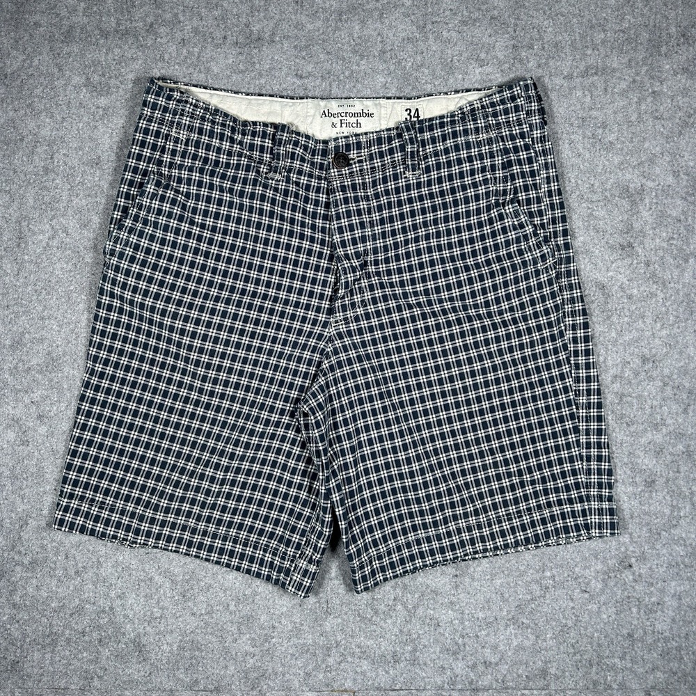 Abercrombie Fitch Shorts Men's Size 34 Plaid Heavyweight Drawstring Button Fly